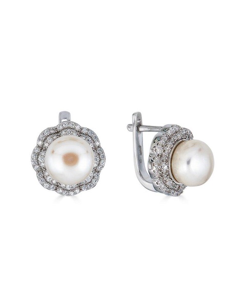 BELPEARL Silver 10-9mm Freshwater Pearl CZ Earrings