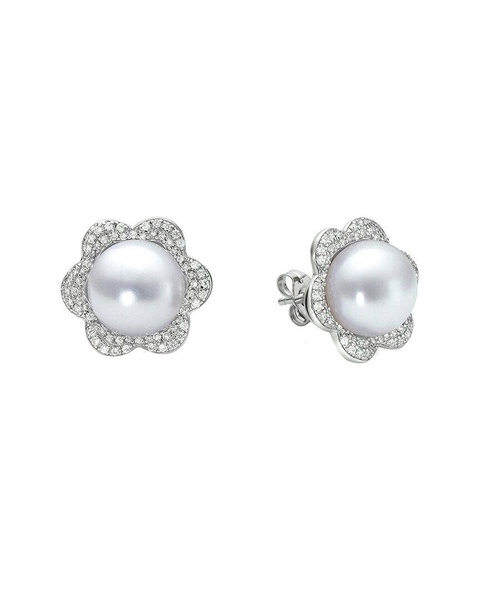 BELPEARL Silver 11-10mm Freshwater Pearl CZ Earrings