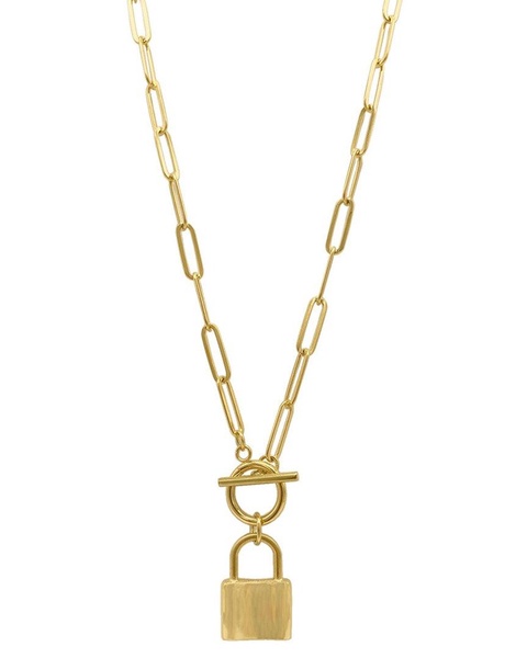 ADORNIA 14K Plated Lock Paperclip Chain Necklace