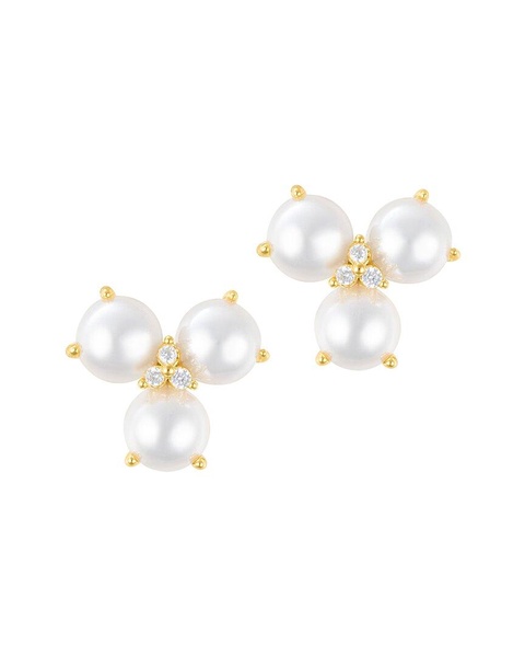 ADORNIA 14K Plated 7mmmm Pearl CZ Flower Earrings