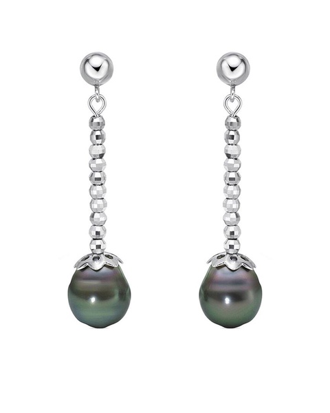 BELPEARL Silver 10-9mm Tahitian Pearl Earrings