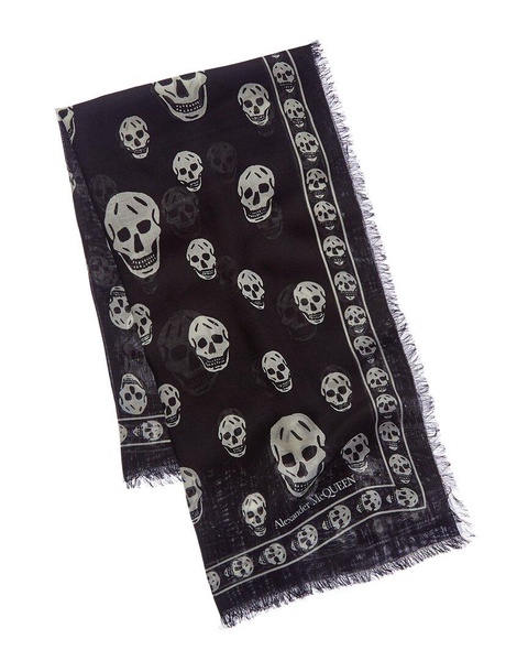 Alexander McQueen Skull Silk-Blend Fringed Scarf