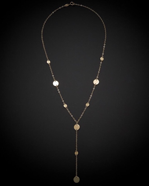 14K Italian Gold Disc Station Lariat Necklace