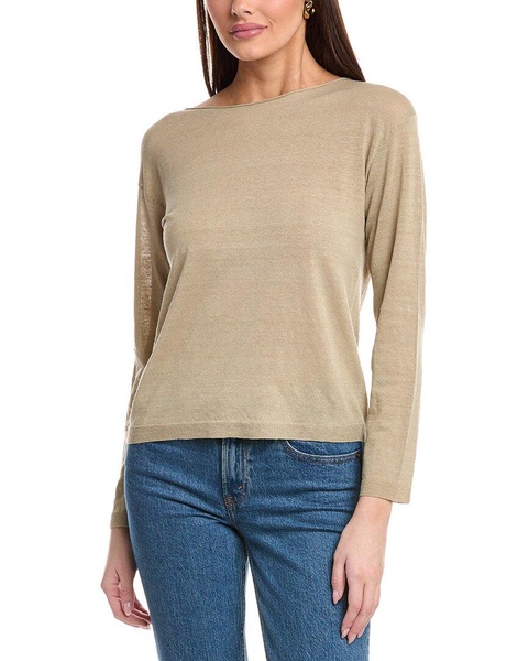 Vince Dropped-Shoulder Boat Neck Linen-Blend Sweater