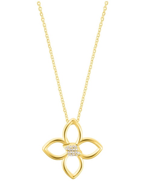 ADORNIA 14K Plated CZ Adjustable Outline Clover Necklace