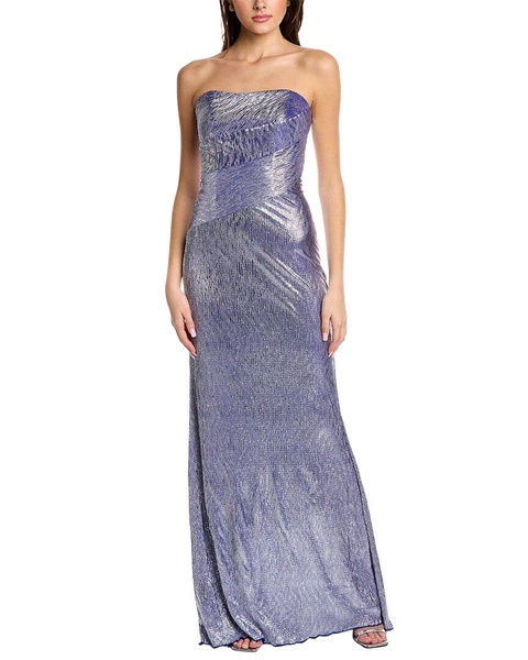 Rene Ruiz Strapless Metallic Knit Gown