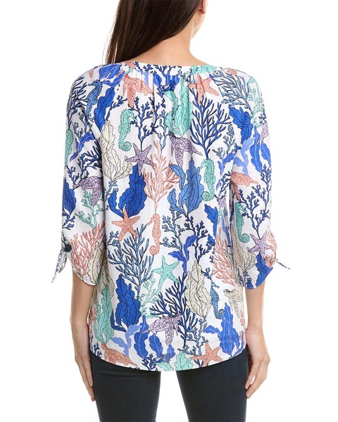 tie cuff linen-blend top