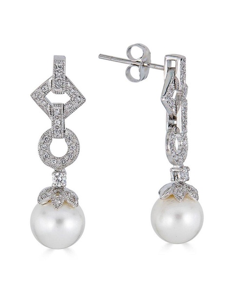 BELPEARL Silver 9mm Freshwater Pearl CZ Earrings