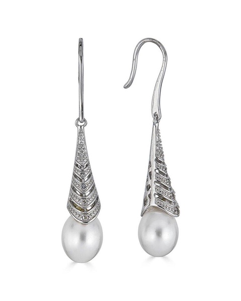 BELPEARL Silver White Topaz 9mm Freshwater Pearl Earrings