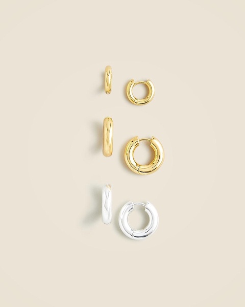 Metallic hoop earrings set-of-three