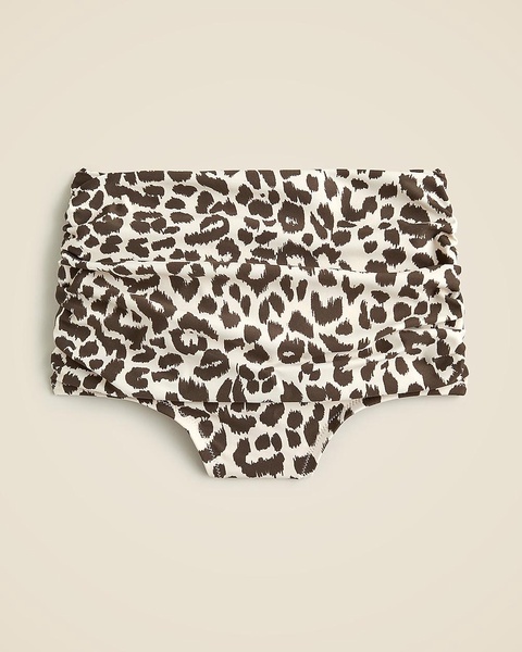 Ruched high-rise full-coverage bikini bottom in leopard