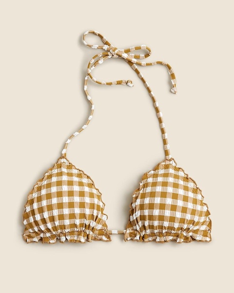 Lettuce-trim bikini top in gingham