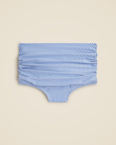 Ruched high-rise bikini bottom in seersucker