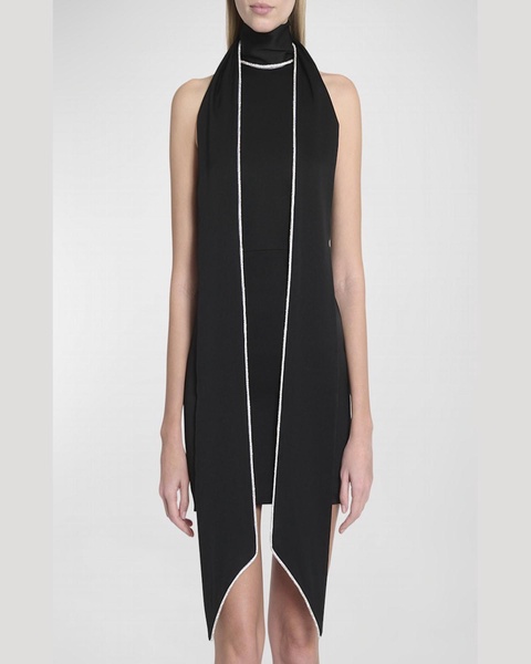Crystal Trimmed Scarf Mini Satin Dress