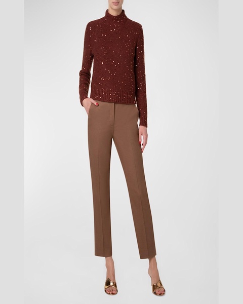 Mock-Neck Sequin Wool-Cashmere Sweater