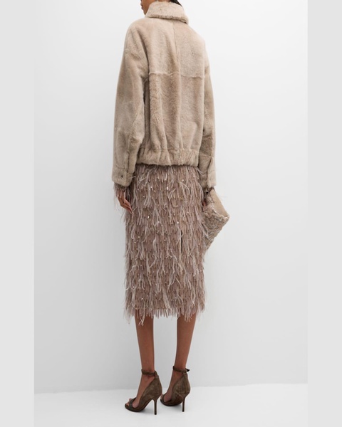 Shearling Velour Shirt Jacket With Monili Trim