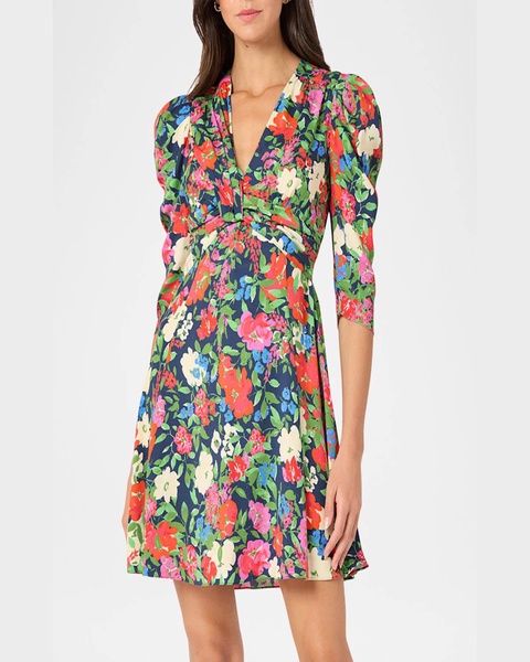 Natalaya Smocked Floral-Print Mini Dress