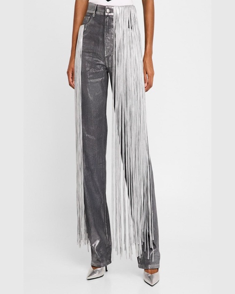 Metallic Fringe Straight Leg Jeans