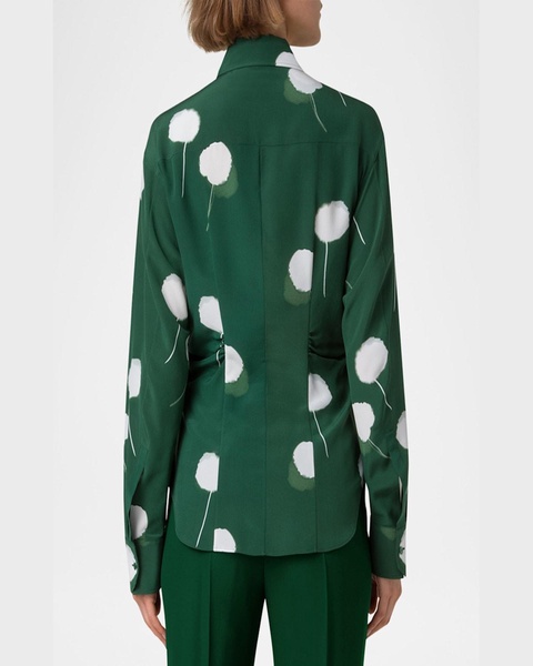 Windflower Print Silk Crepe Blouse