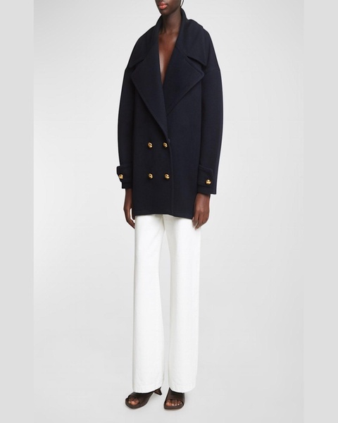 Pebble Double-Breasted Wool Peacoat