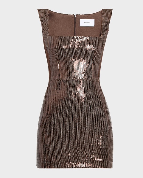 Portrait-Neck Sleeveless Sequined Mini Dress