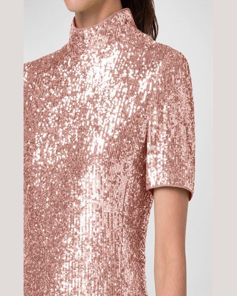 Sequined Mock-Neck Short-Sleeve Mini Dress