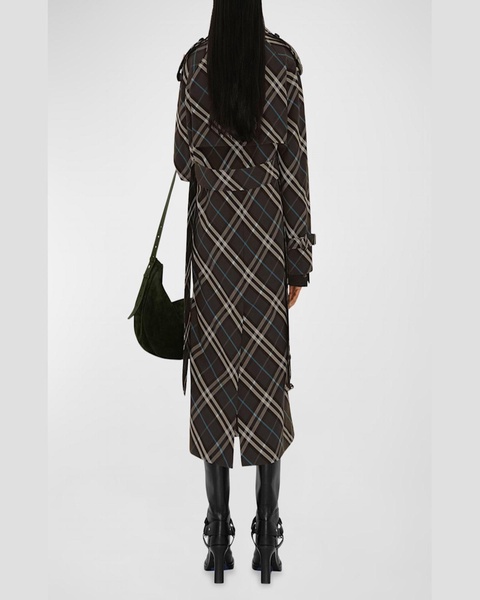 Snug Check-Print Long Trench Coat