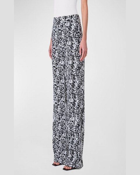 Marla Mini Half Circle Grid-Print Straight-Leg Moss Crepe Pants