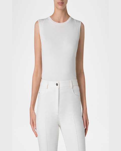 Sleeveless Fitted Silk Stretch Knit Top