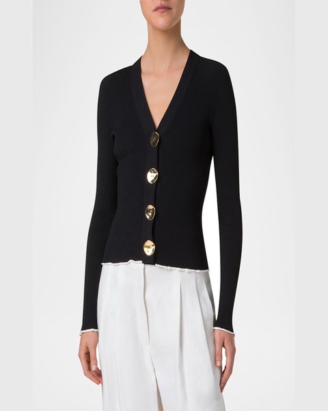 V-Neck Viscose Stretch Rib Cardigan