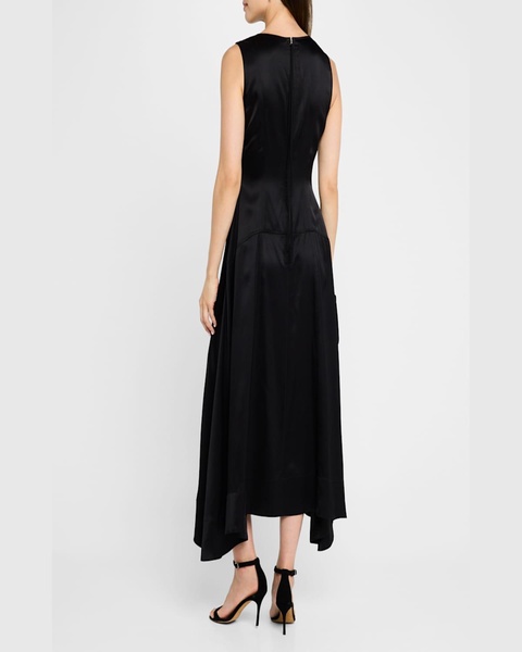 V-Neck Drop-Waist Silk Charmeuse Midi Dress