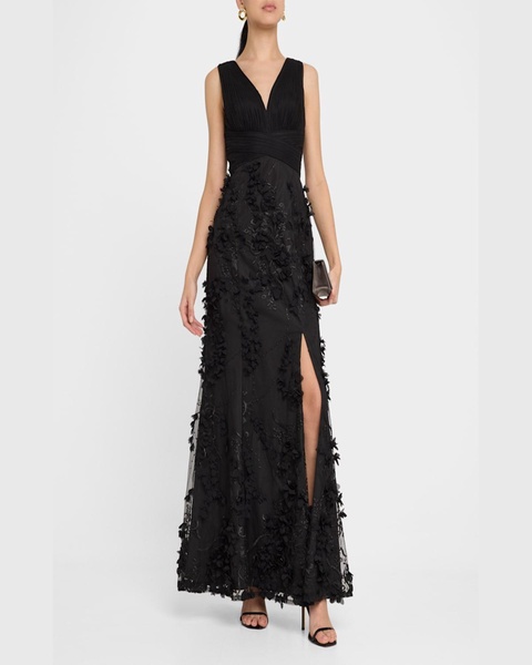 Embroidered Floral Applique Gown