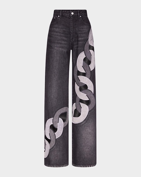 Chain Cutout Wide-Leg Jeans