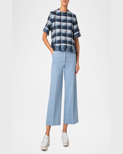 Rhombus Jacquard Denim Corp Blouse