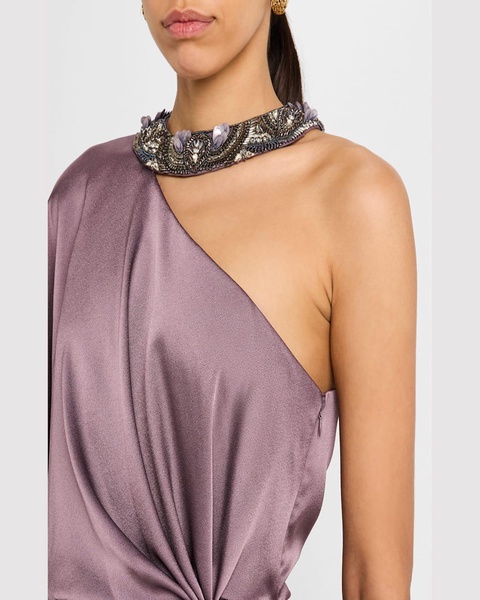Beaded One-Shoulder Twist Gown