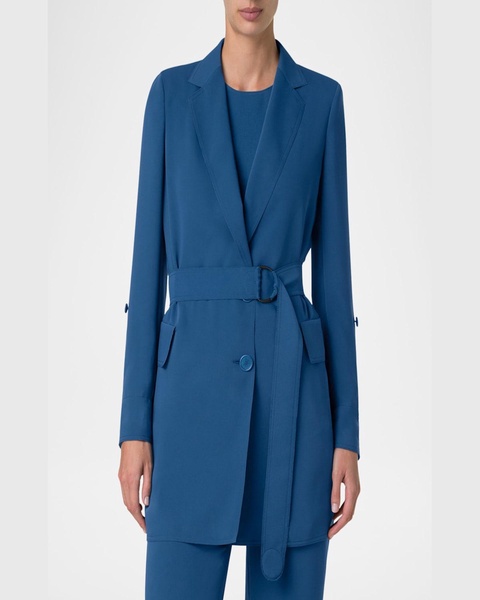 Belted Single-Breasted Long Blazer Jacket