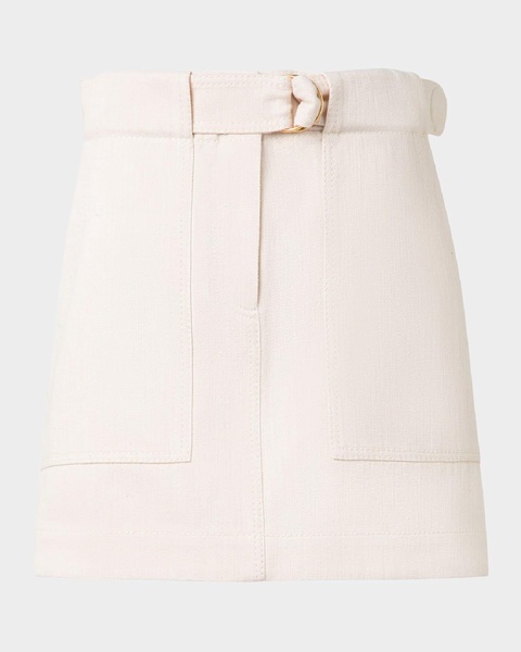 Belted Cotton Wool Denim Mini Skirt