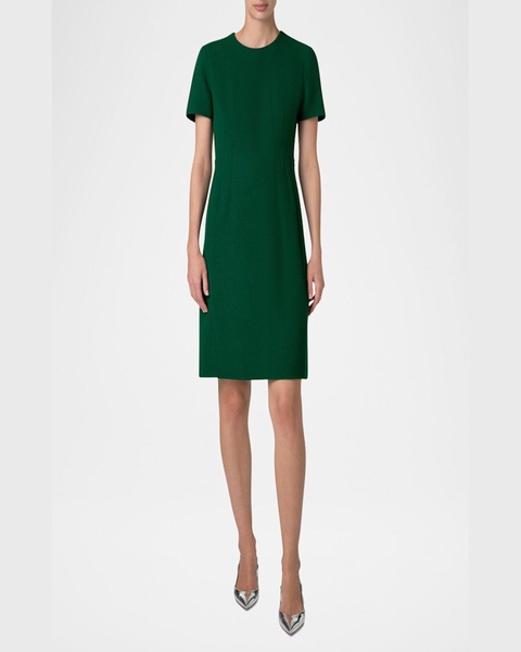 Short-Sleeve Wool Crepe Sheath Dress