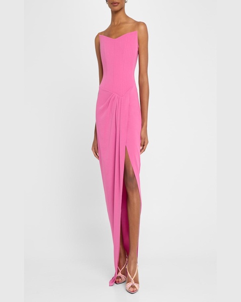 Strapless Corset Asymmetric Crepe Gown