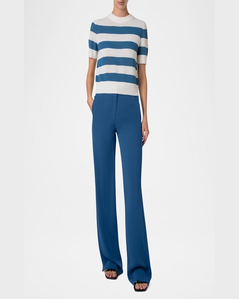 Striped Cool Wool Mesh Knit Short-Sleeve Sweater