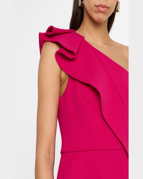 One-Shoulder Ruffle Midi Sheath Dress