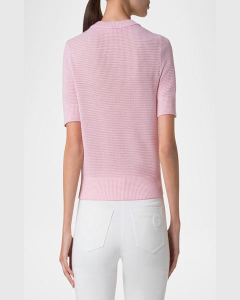 Mesh Short-Sleeve Merino Wool Cardigan