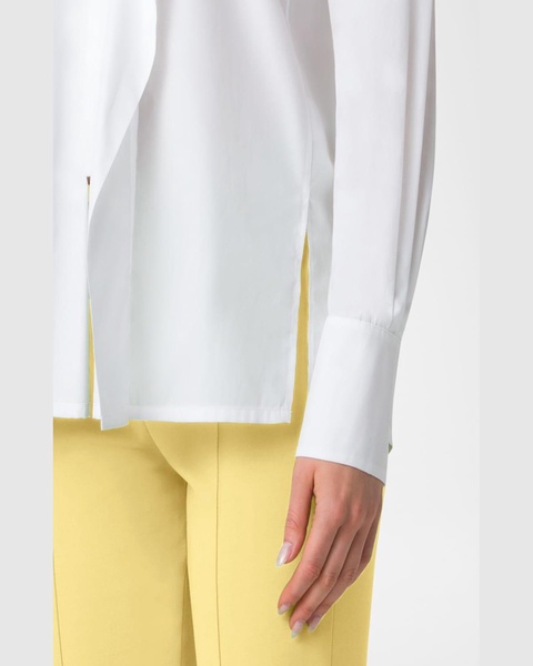 Folding Collar Pleated Cotton Poplin Blouse