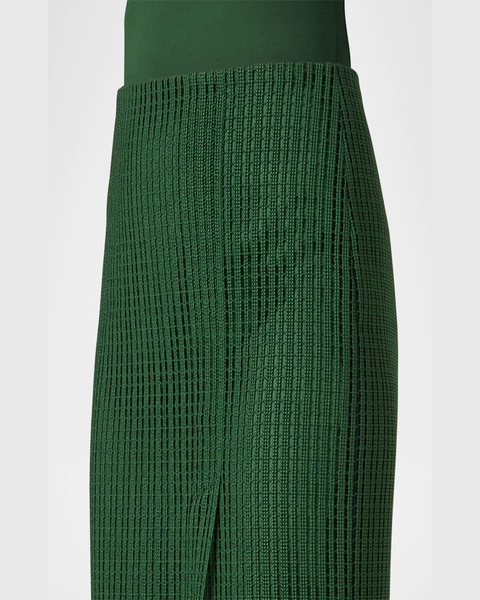 Pencil Techno Stripe Embroidered Midi Skirt