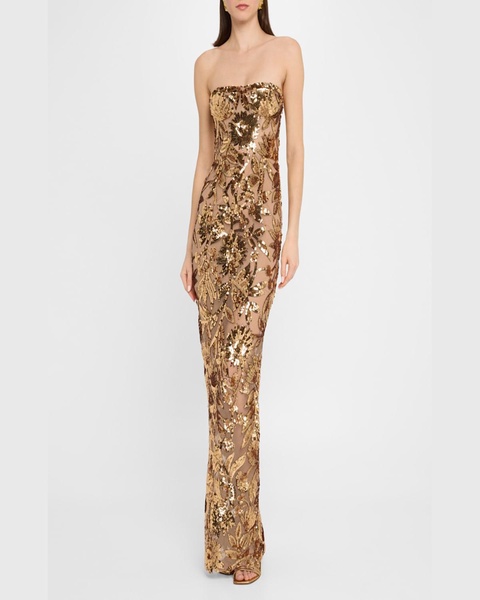 Dahlia Strapless Floral Sequin Column Gown