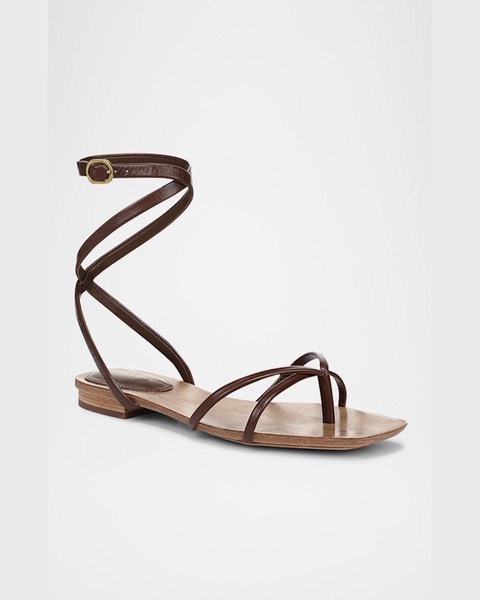 Allegra Leather Flat Ankle-Strap Sandals