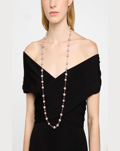 18K White Gold Freshwater Pearl and Moonstone Necklace, 42"L