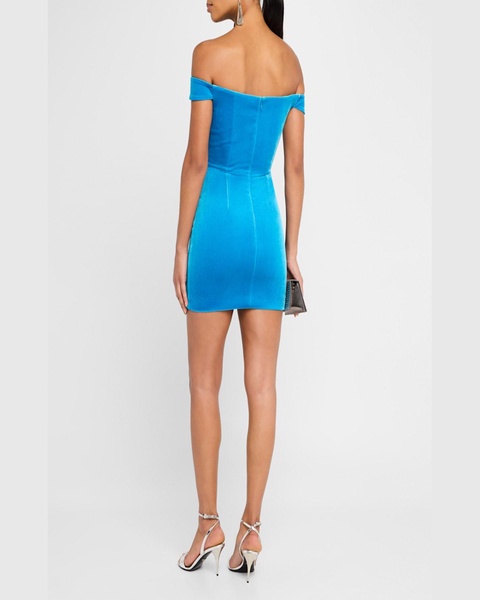 Off-The-Shoulder Corset Velvet Mini Dress