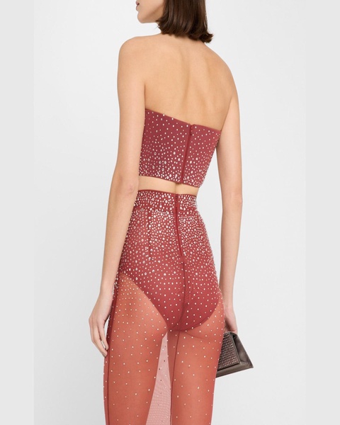 Strapless Crop Top in Crystal Mesh