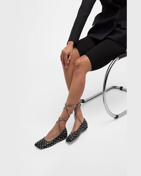 Ane Crystal Studded Ankle-Wrap Ballerina Flats
